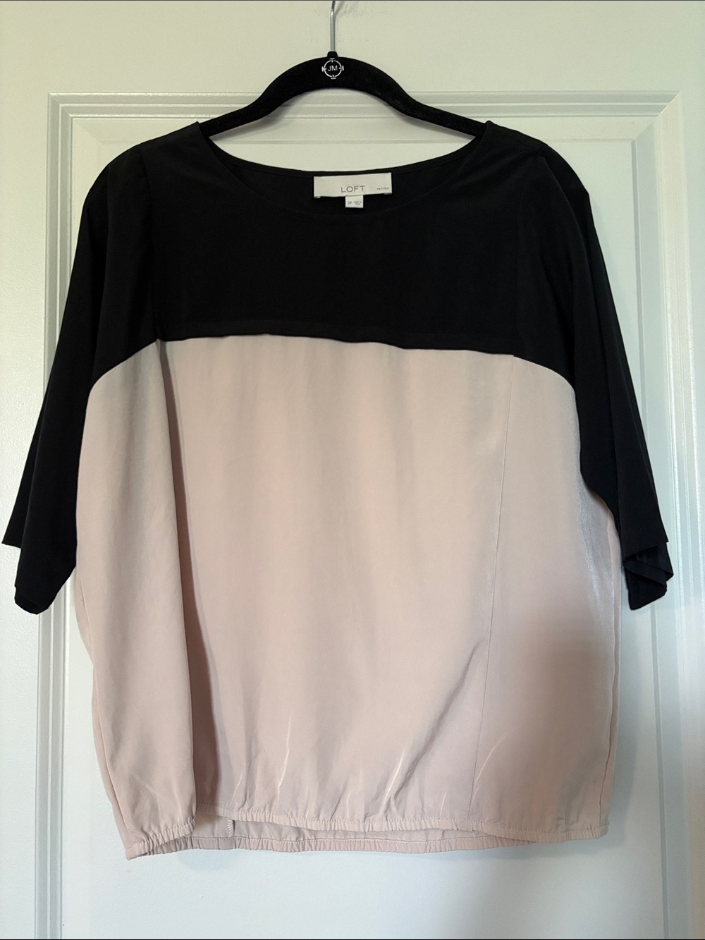 LOFT Black and Blush Colorblock Short-Sleeve Blouse